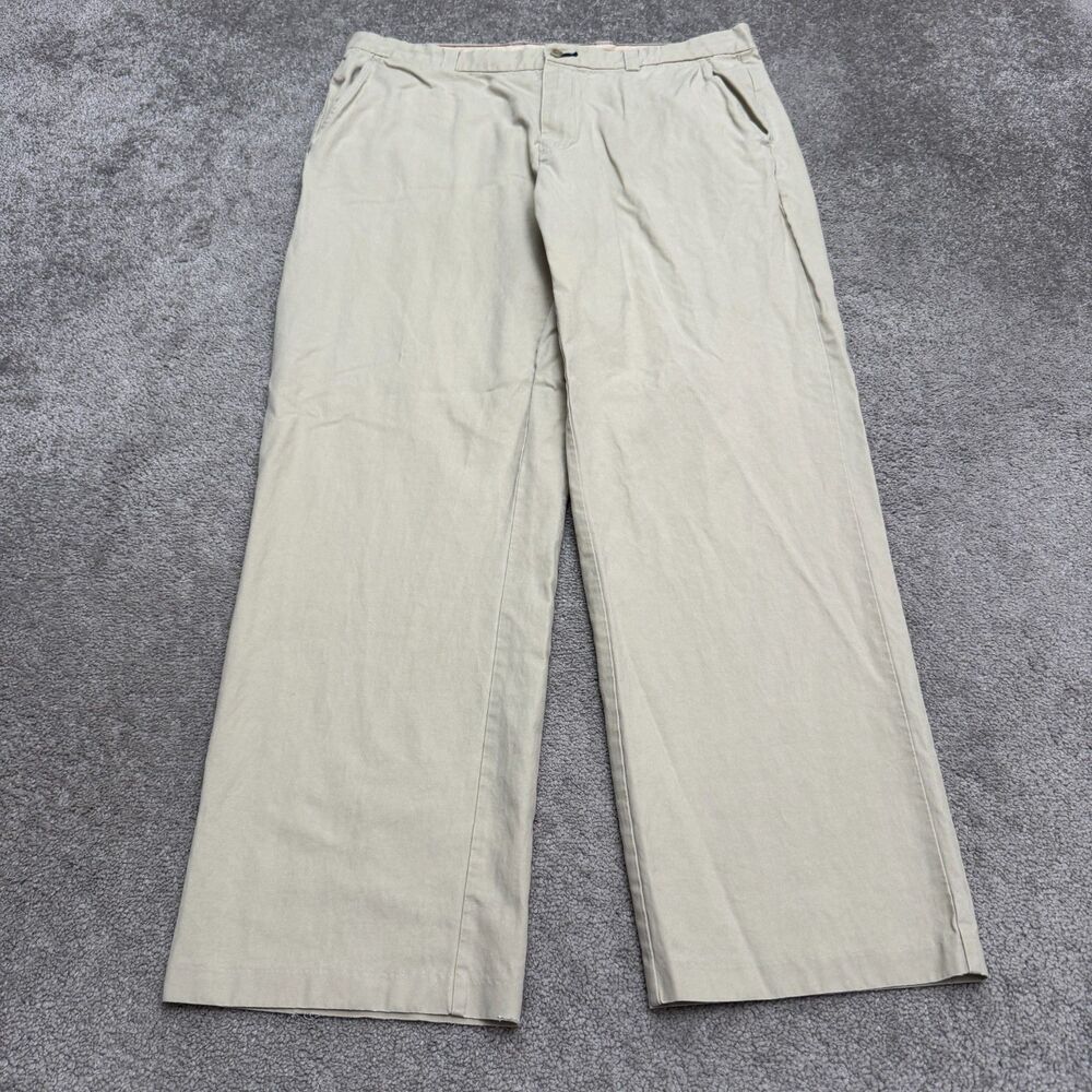Tommy Bahama Chino Pants Mens 38x32 Beige Silk Cotton Blend Flat Front Casual